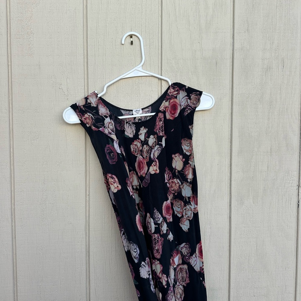 Wilfred Black and Pink Rose Dress 100% Silk
